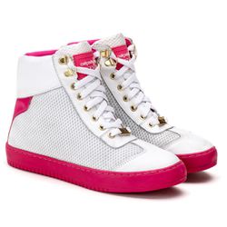 Tênis Sneaker Couro Sintético Branco/Rosa - REF: 6... - DROP FIT