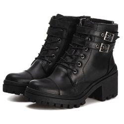 Bota Coturno Feminino Couro Legitimo Preto - REF: ... - DROP FIT