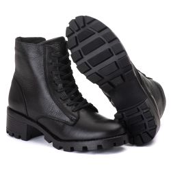 Coturno Zíper Feminino Couro Legitimo Preto - REF:... - DROP FIT