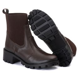 Coturno Elásticos Cano Médio Feminino Couro Legiti... - DROP FIT