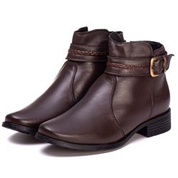 Botina Feminina Couro Legitimo Café - REF: 6104 - ... - DROP FIT