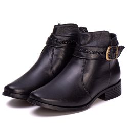 Botina Feminina Couro Legitimo Preto - REF: 6104 -... - DROP FIT