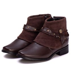 Botina Feminina Couro Legitimo Café - REF: 6105 - ... - DROP FIT