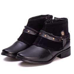 Botina Feminina Couro Legitimo Preto - REF: 6105 -... - DROP FIT