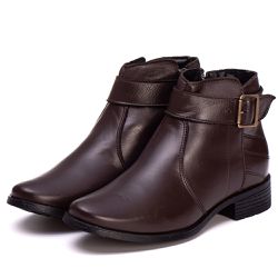 Botina Feminina Couro Legitimo Café - REF: 6106 - ... - DROP FIT