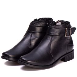 Botina Feminina Couro Legitimo Preto - REF: 6106 -... - DROP FIT