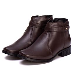 Botina Feminina Couro Legitimo Café - REF: 6107 - ... - DROP FIT