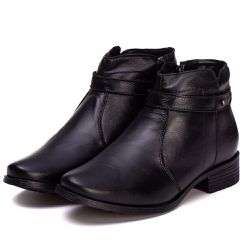 Botina Feminina Couro Legitimo Preto - REF: 6107 -... - DROP FIT