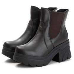 Bota Coturno Chelsea Feminina Couro Legitimo Café ... - DROP FIT