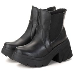 Bota Coturno Chelsea Feminina Couro Legitimo Preto... - DROP FIT