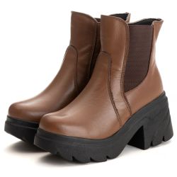 Bota Coturno Chelsea Feminina Couro Legitimo Mouro... - DROP FIT