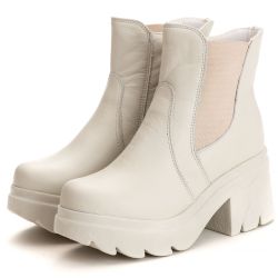 Bota Coturno Chelsea Feminina Couro Legitimo Off-W... - DROP FIT