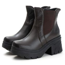 Bota Coturno Chelsea Feminina Couro Legitimo Café ... - DROP FIT