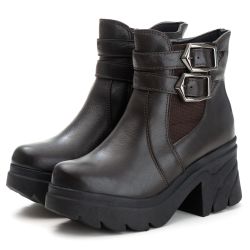 Bota Coturno Chelsea Feminina Couro Legitimo Café ... - DROP FIT