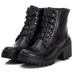 Bota Coturno Feminino Couro Legitimo Preto - REF: ... - DROP FIT