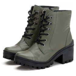 Bota Coturno Feminino Couro Legitimo Verde - REF: ... - DROP FIT