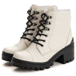 Bota Coturno Feminino Couro Legitimo Off-White - R... - DROP FIT