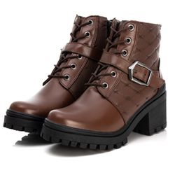 Bota Coturno Feminino Couro Legitimo Mouro - REF: ... - DROP FIT
