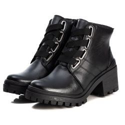 Bota Coturno Feminino Couro Legitimo Preto - REF: ... - DROP FIT