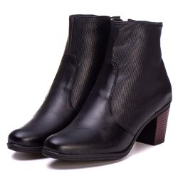 Bota Coturno Feminino Couro Legitimo Preto - REF: ... - DROP FIT