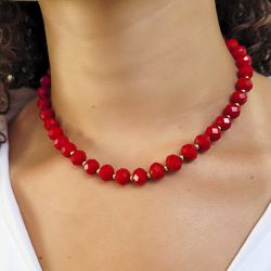 COLAR CRISTAL VERMELHO E BOLINHA DOURADA - 4255-2 - DULUXO