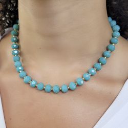 COLAR CRISTAL TURQUESA E BOLINHA DOURADA - 4255-6 - DULUXO