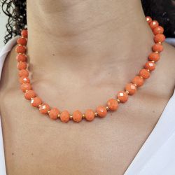COLAR CRISTAL LARANJA E BOLINHA DOURADA - 4255-9 - DULUXO