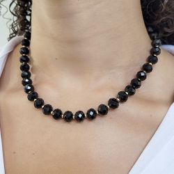 COLAR CRISTAL PRETO E BOLINHA DOURADA - 4255-3 - DULUXO