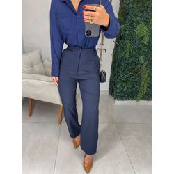 Calça alfaiataria reta azul marinho - 01358 - Duotti