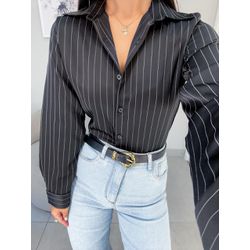 Camisa Amélia acetinada preta - 05325 - Duotti