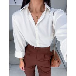 Camisa acetinada off white - 1797 - Duotti