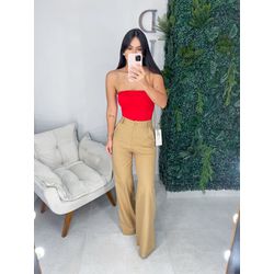 Calça alfaiataria risca de giz bege - 01272 - Duotti
