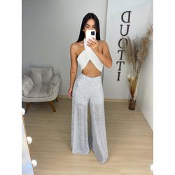Calça paetê branca - 01176 - Duotti