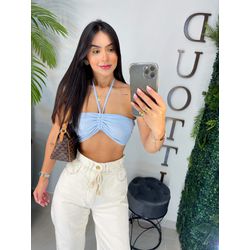 Cropped cambraia de linho azul - 02272 - Duotti