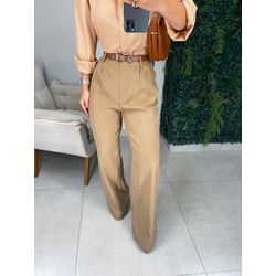 Calça alfaiataria cinto marrom claro - 01346 - Duotti