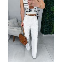 Calça alfaiataria linho branca - 01375 - Duotti