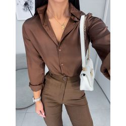 Camisa Cecília acetinada marrom - 11163 - Duotti