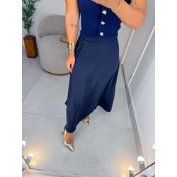 Saia acetinada Dara azul marinho - 11230 - Duotti