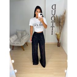 Calça paetê preta - 01175 - Duotti