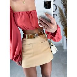 Short saia bege com cinto - 0154 - Duotti