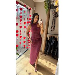 VESTIDO HALTER FRANZIDO COM FENDA - 2370 - DUQUESA STORE