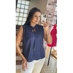 BLUSA SEM MANGA PLISSADA- AZUL MARINHO - 2377 - DUQUESA STORE