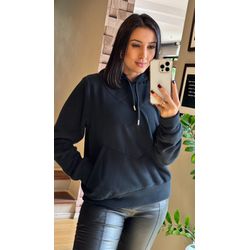 BLUSÃO FLEECE CANELADO PRETO - 1728 - DUQUESA STORE