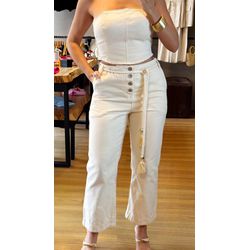 CALÇA MIDI EM SARJA COM CINTO- OFF - 2487 - DUQUESA STORE