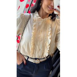 CAMISA RENDA GUIPIR OFF WHITE - 1738 - DUQUESA STORE