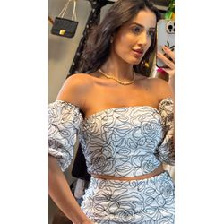 TOP BLEND BORDADO- BRANCO E PRETO - 2494 - DUQUESA STORE