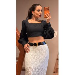 CROPPED MANGA LONGA- PRETO - 2848 - DUQUESA STORE