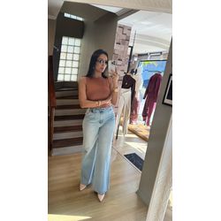 CALÇA WIDE LEG COM CINTO- JEANS CLARO - 1995 - DUQUESA STORE