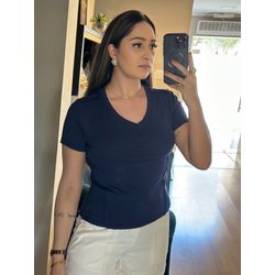 BLUSA GOLA V BETINA- AZUL MARINHO - 2568 - DUQUESA STORE