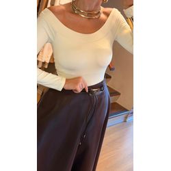 BLUSA POLIAMIDA DECOTE CANOA- OFF WHITE - 2856 - DUQUESA STORE